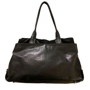 A.Bellucci black leather& calf hair large tote shoulder bag made in Italy luxury